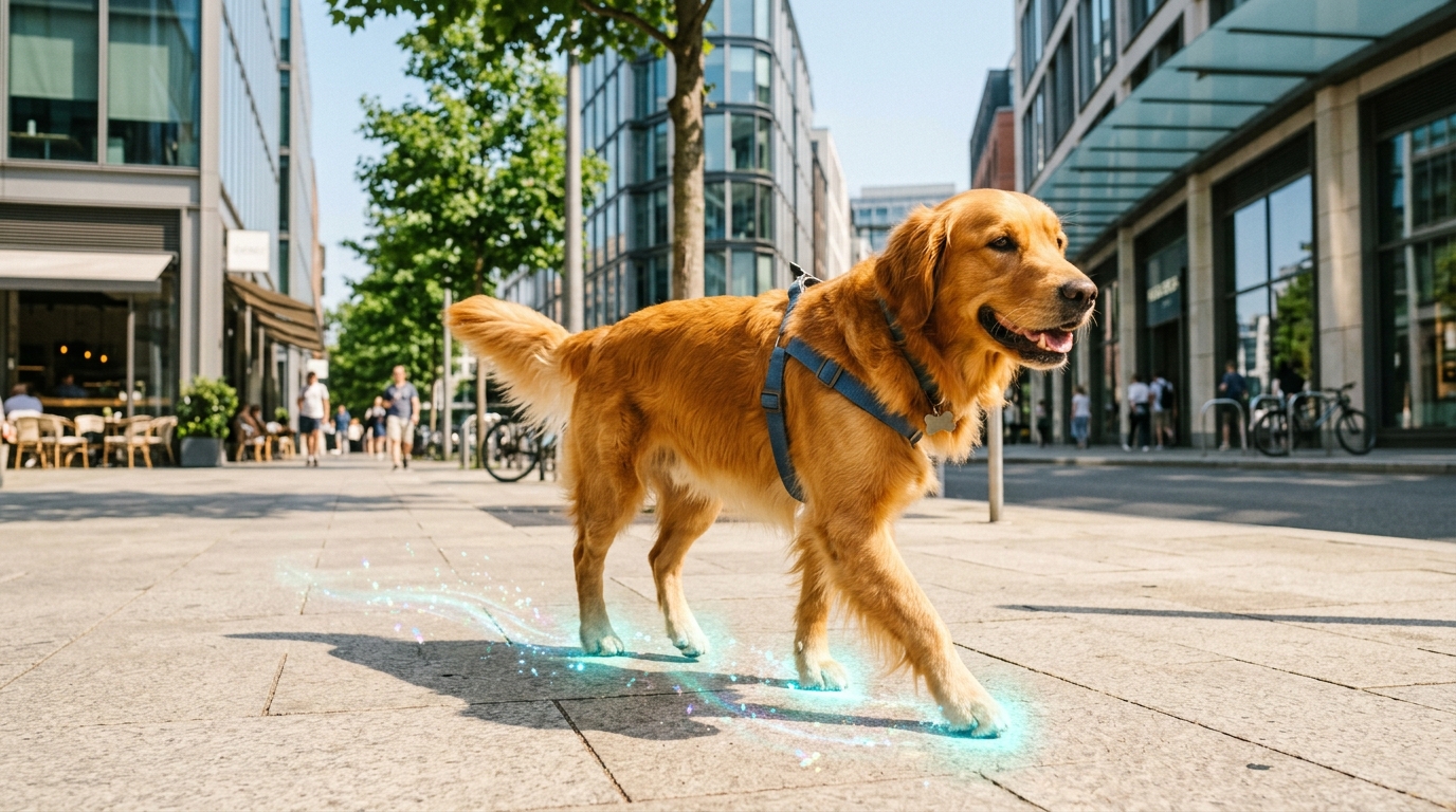 Dog walking in city